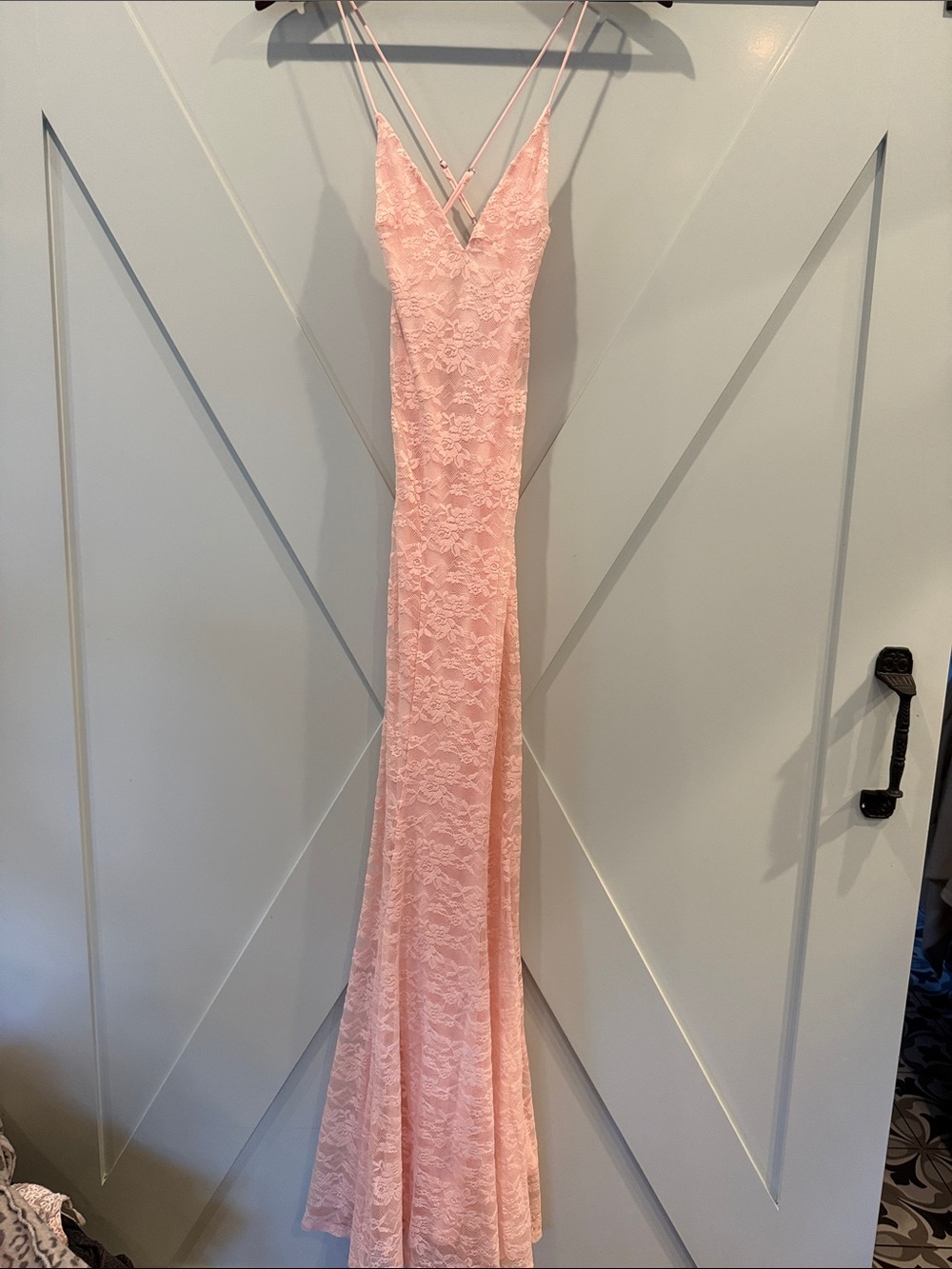 Lucy in the Sky Blush Pink Lace Maxi Slip Dress